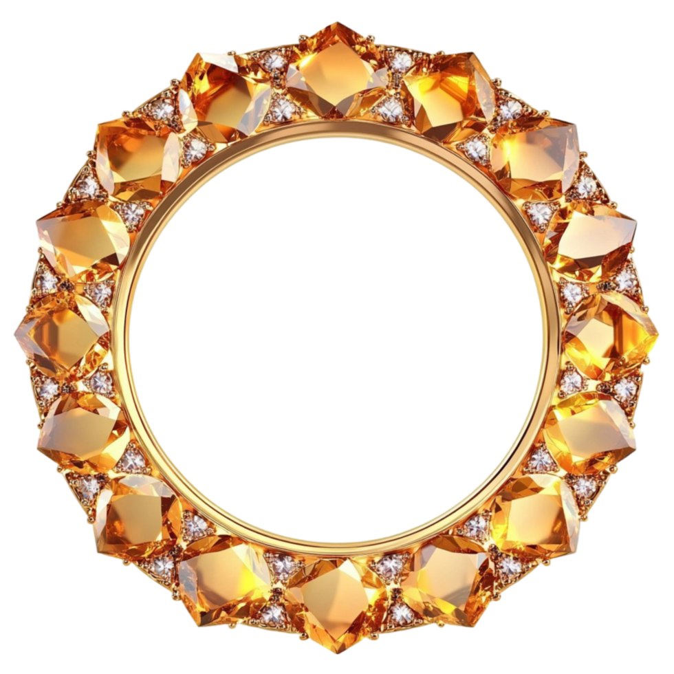 A luxurious golden circular frame with intricate detailing perfect for elegant Transparent Background png