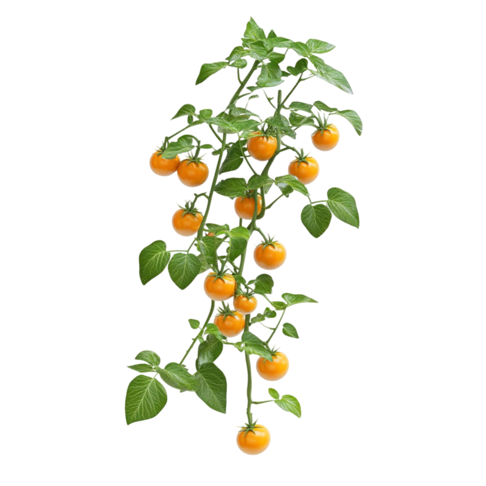 Two ripe oranges on a small tree branch with green leaves a fresh citrus plant on transparent background png