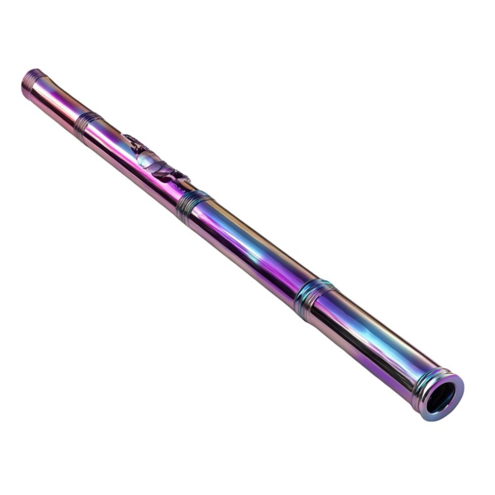 A beautiful flute with rainbow lights reflecting off its surface isolated on transparent background png
