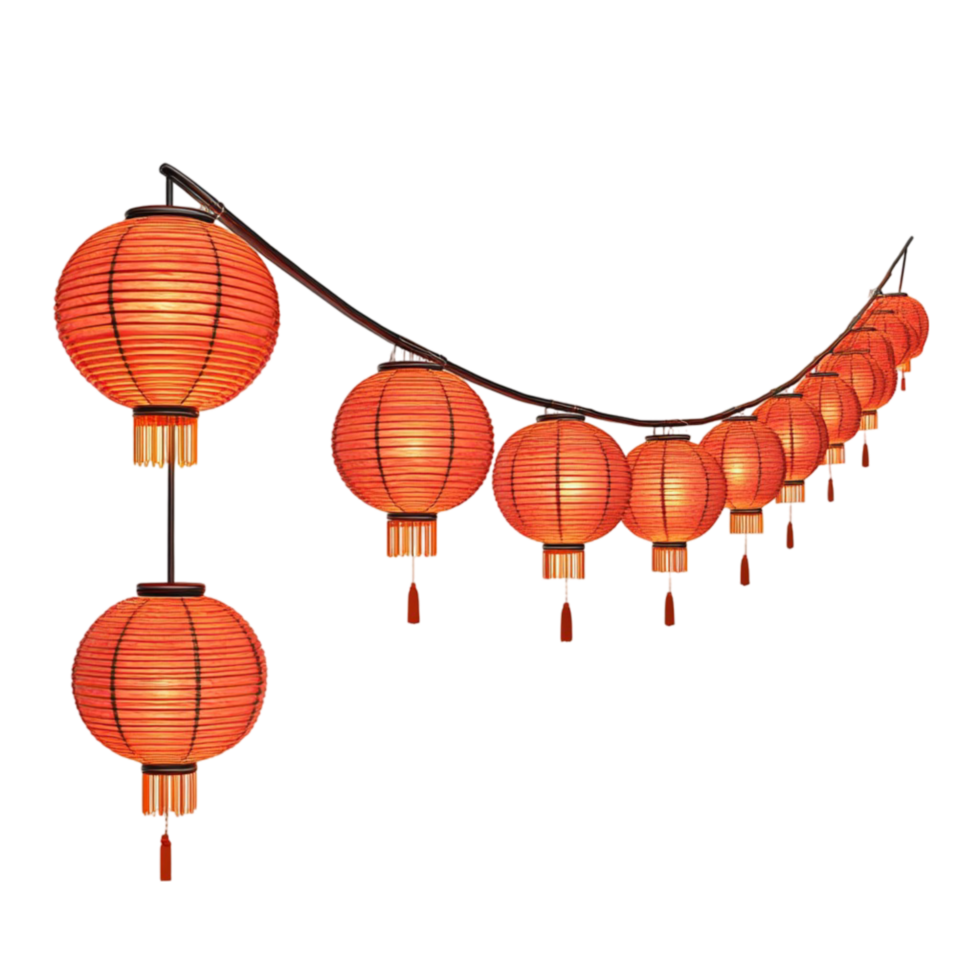 Collection of Chinese lanterns festive atmosphere isolated on transparent background png
