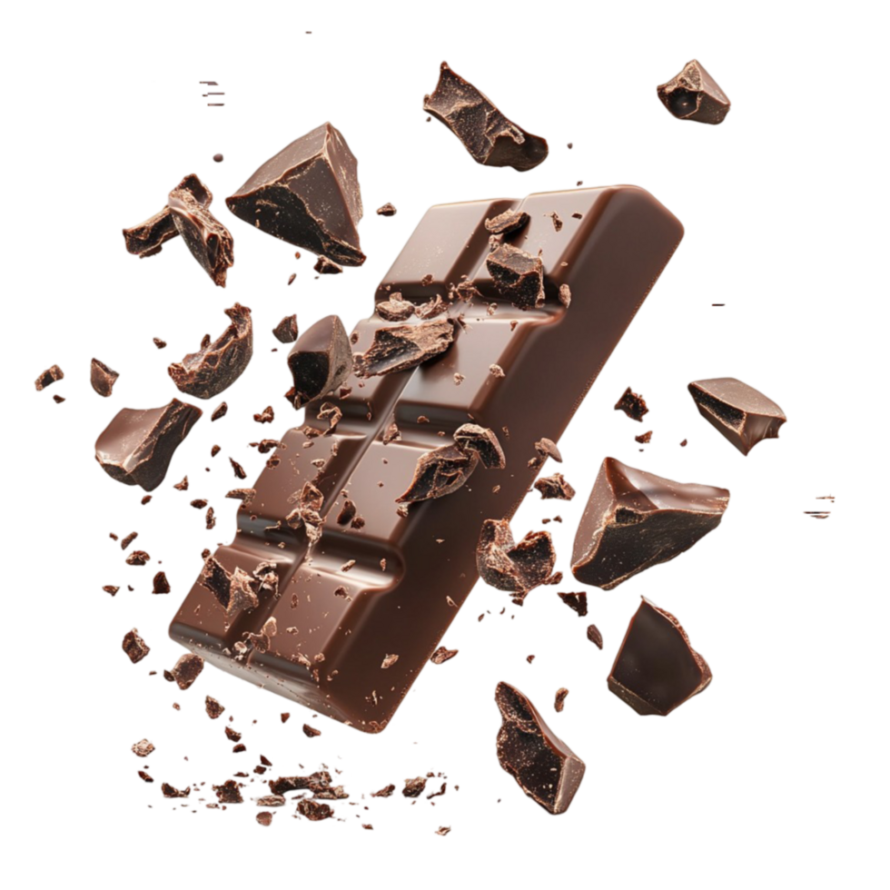 Delicious dark chocolate pieces isolated on transparent background png