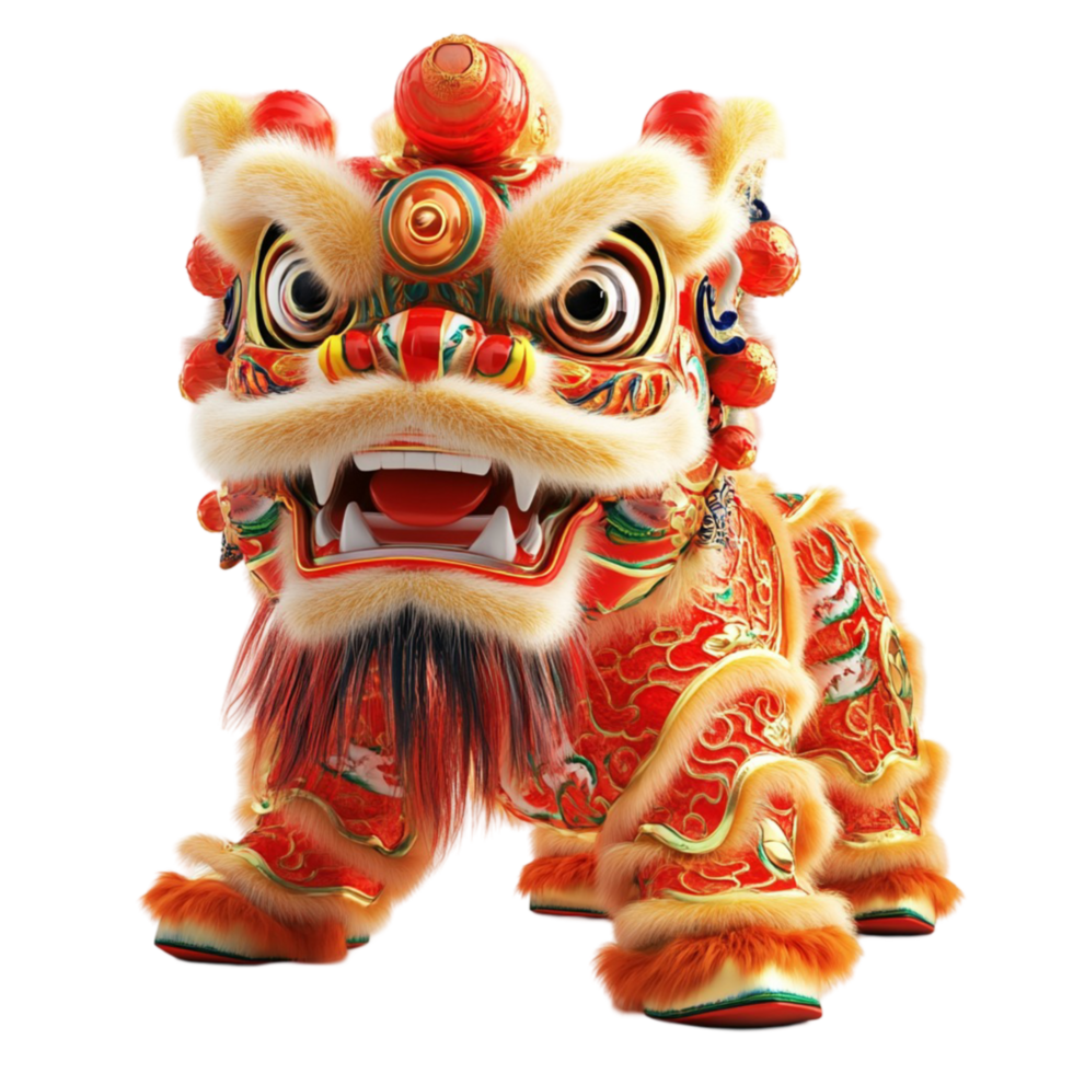 Rendering of a Lion Dance Performance Lunar New Year Celebrations against transparent background png