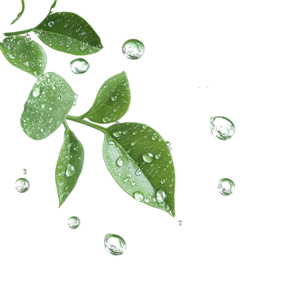 Natural Green Leaves with Water Droplets Transparent Background png