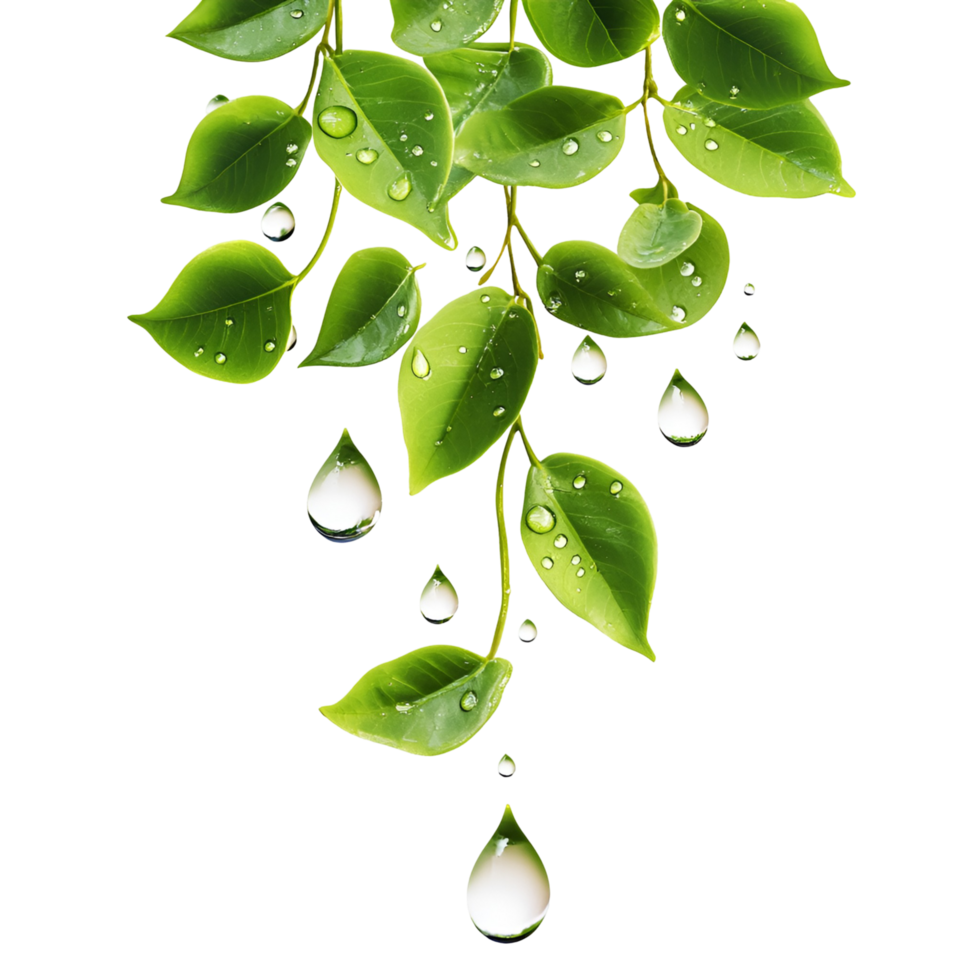 Vibrant Green Leaves in Clear Water Splash Transparent Background png