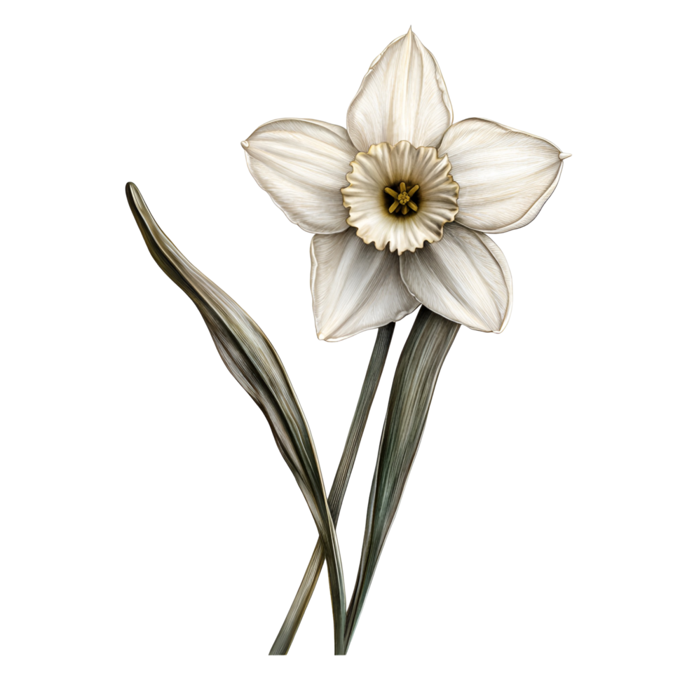 Delicate white daffodil illustration on a transparent background png