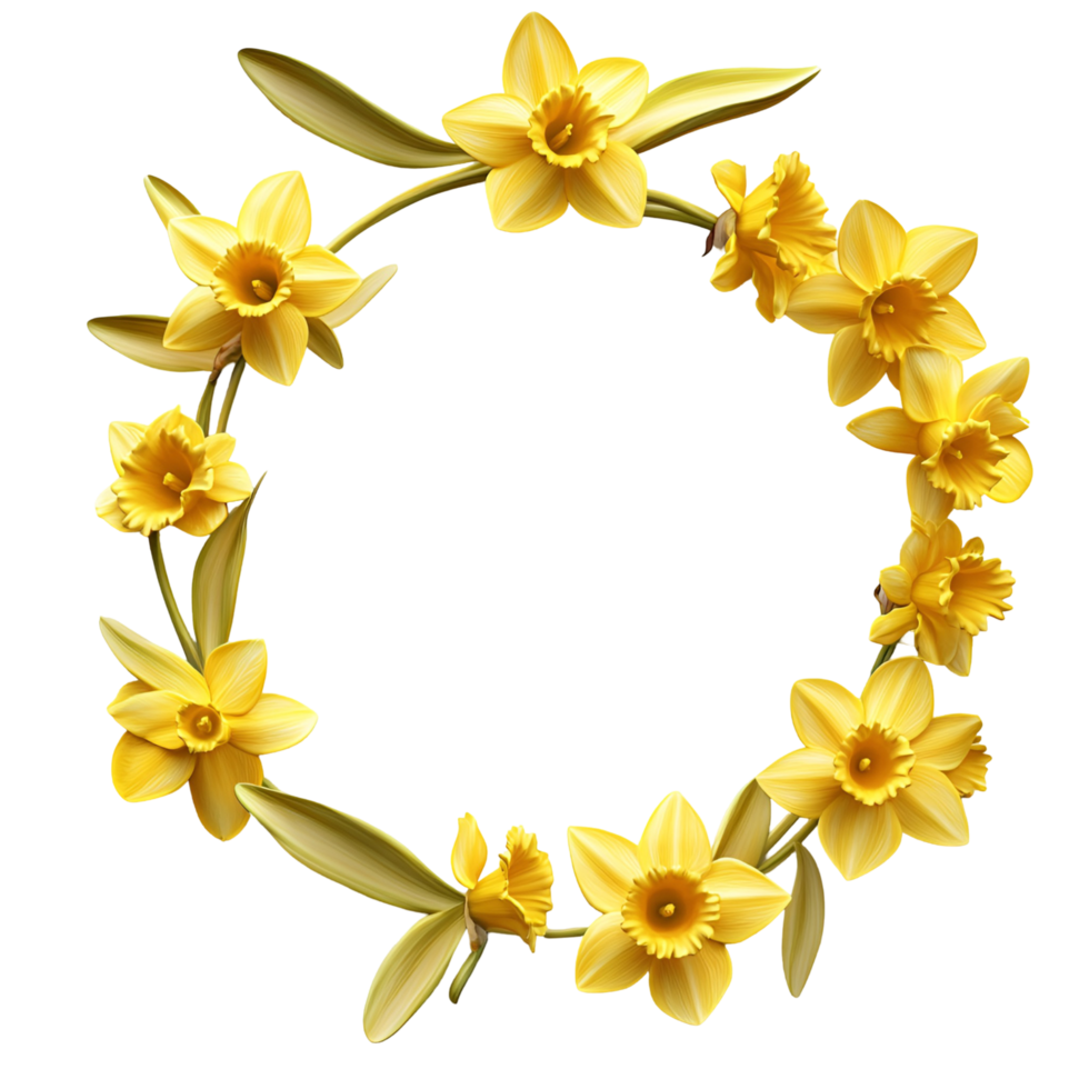 Yellow Flower Wreath With Green Leaves Isolated On Transparent Background png