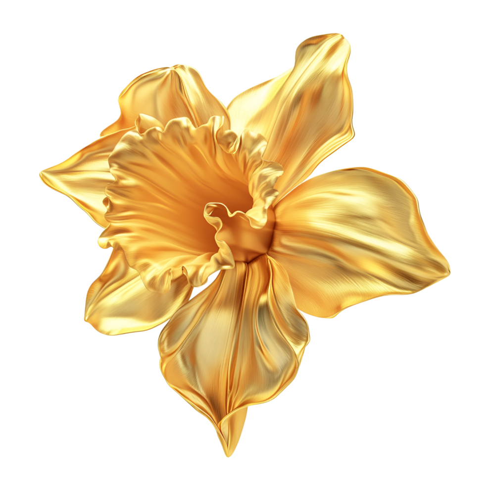 A yellow flower with a pattern of gold leaves isolated background png