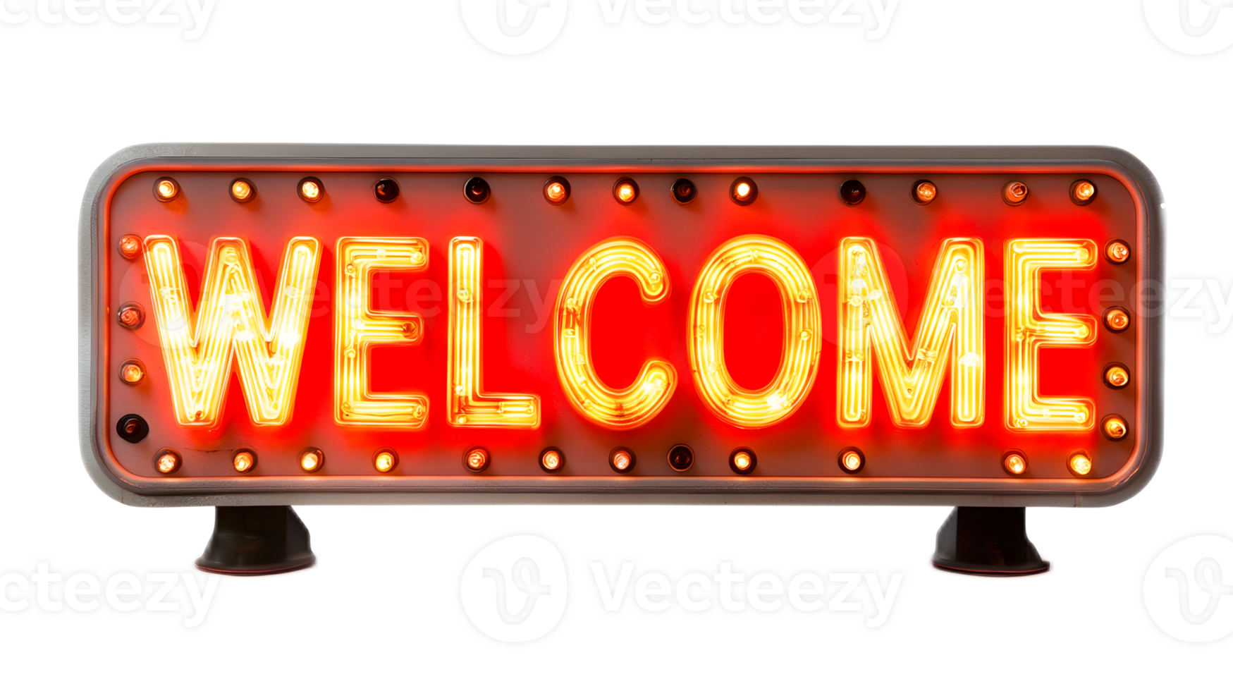 Illuminated Welcome LED Sign at Night for Retail or Business Entrance png