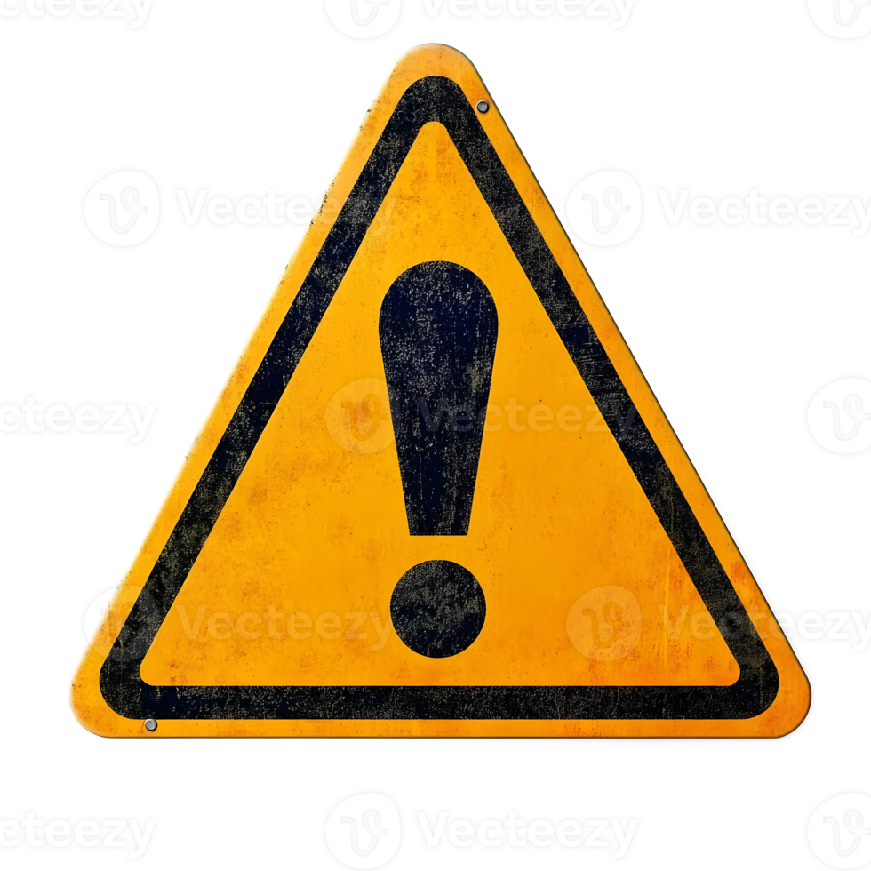 Vibrant Yellow Triangular Warning Sign with Prominent Exclamation Mark Icon png