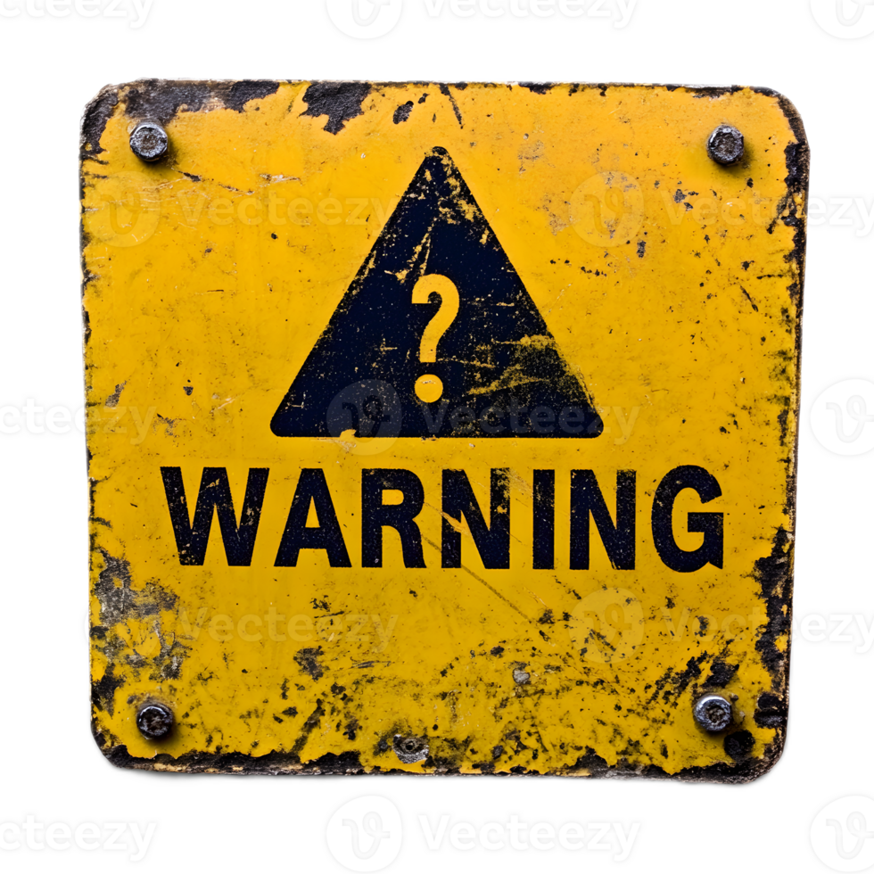 Vintage Grungy Yellow Warning Sign with Black Graphics png