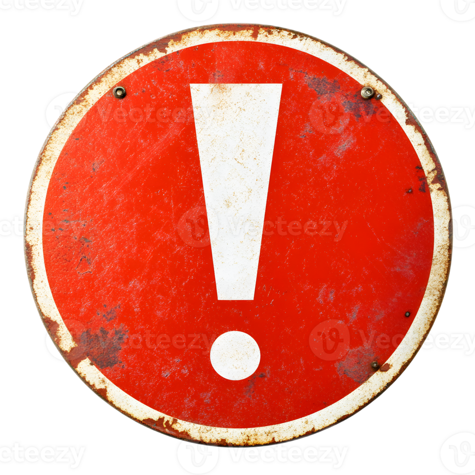 Vintage Weathered Warning Sign with Exclamation Mark Graphic png