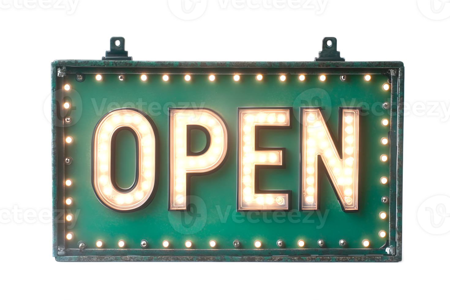 Eye catching Illuminated LED Green OPEN Sign for Retail Restaurant or Commercial Storefront Entrance png
