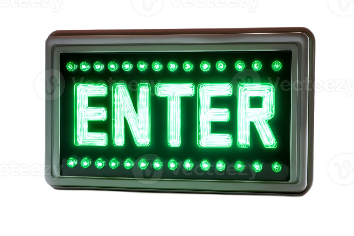 Glowing Green LED Enter Sign for Illuminated Display or Digital Interface png