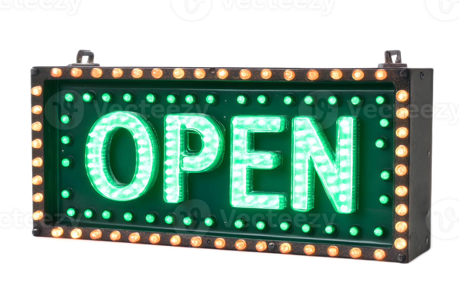 Illuminated LED Open Sign with Vibrant Green Lighting for Retail Store Entrance png