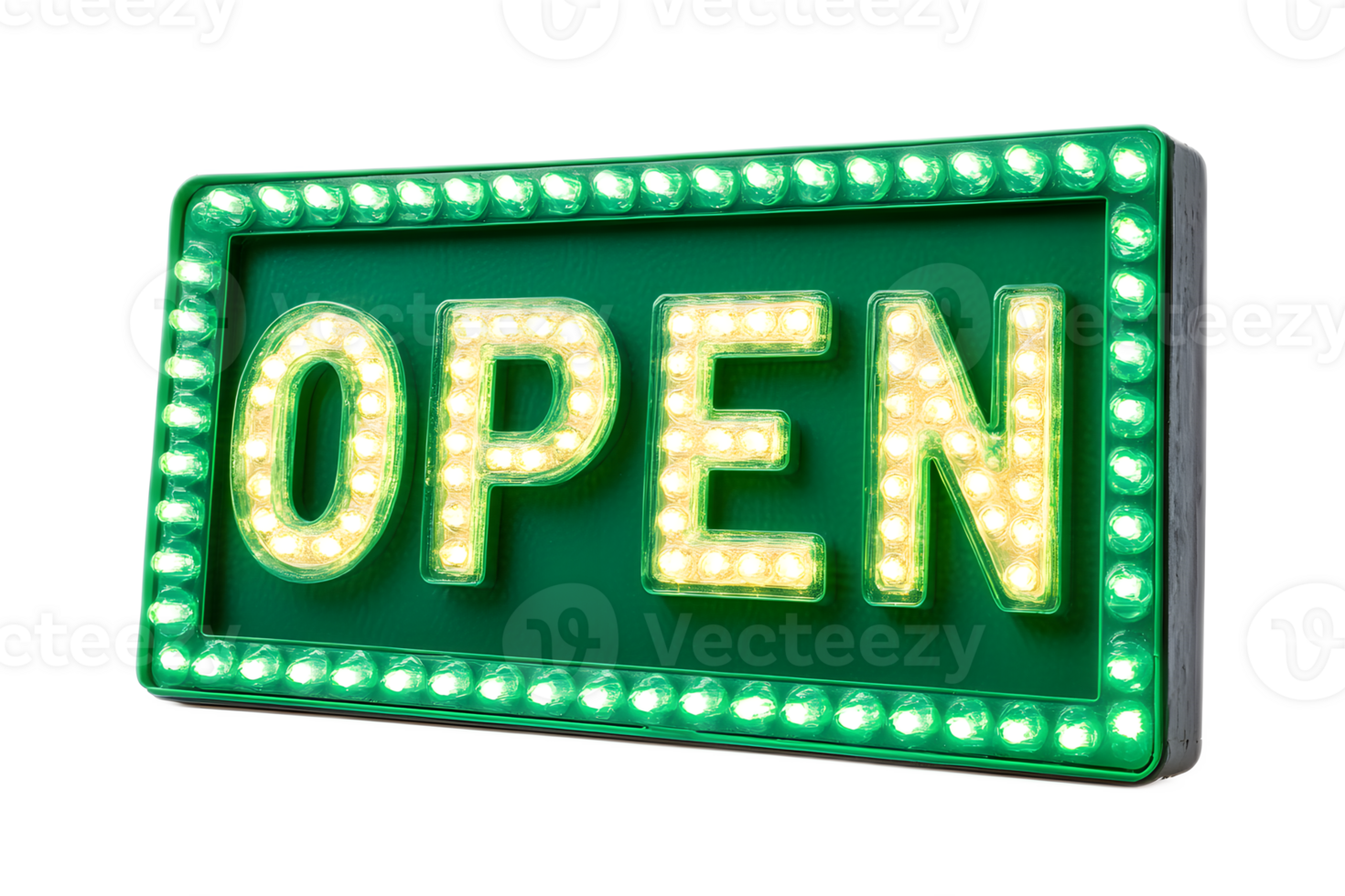 Vibrant Illuminated Green LED Open Sign for Retail Business or Commercial Storefront Display png