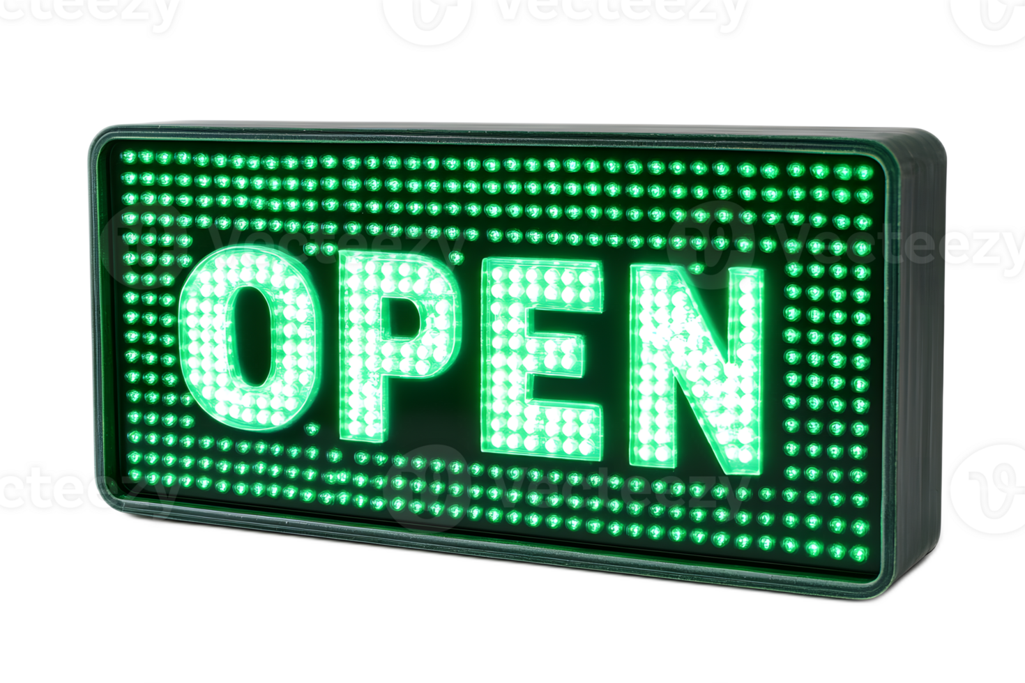 Illuminating Open Sign with Vibrant Green LED Lights for Retail Storefront or Business Entrance png