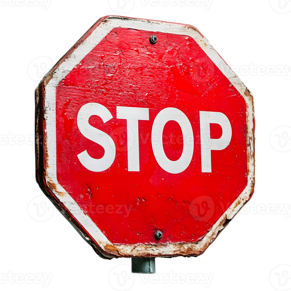 Prominent Red Octagonal Stop Sign Alerting Drivers to Obey Traffic Regulations on Urban Street png