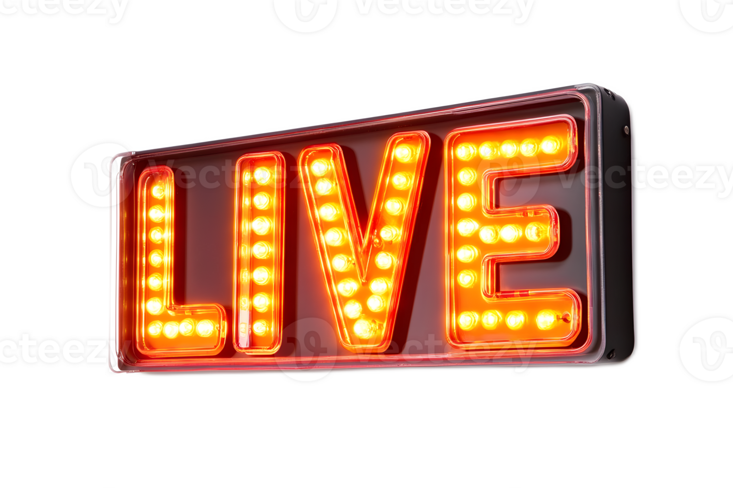 Glowing Illuminated LED LIVE Sign Displayed in Urban Night City Environment for Commercial Announcement or Performance Event png