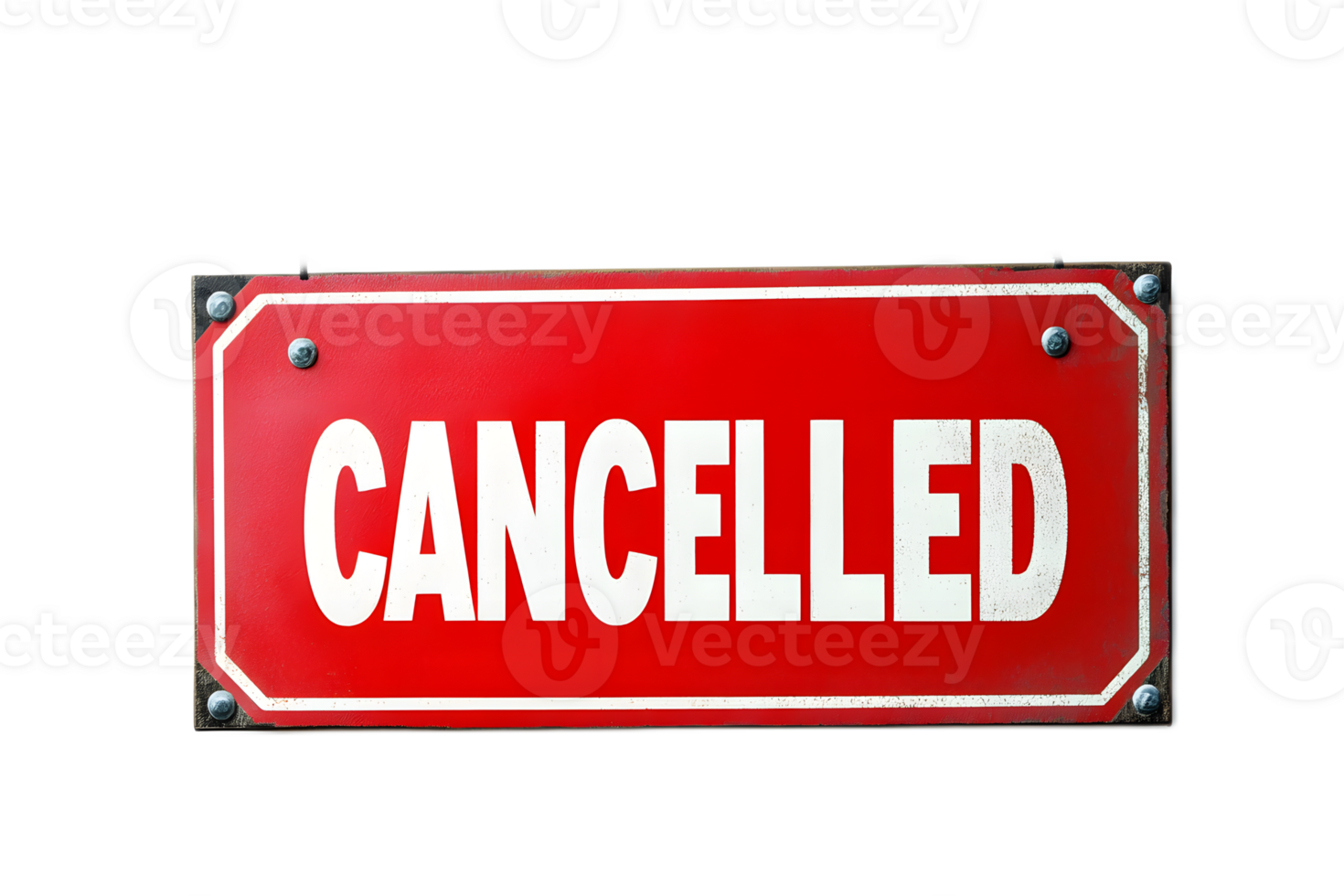 Bright red sign with the word CANCELLED in bold white text suggesting the suspension or termination of an event activity or plan png