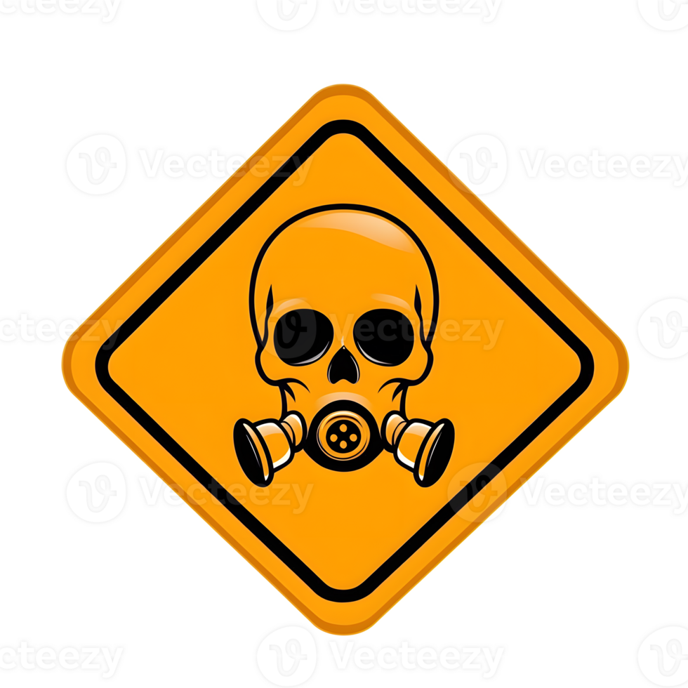 Hazardous Warning Sign with Skull and Biohazard Icon Indicating Toxic Chemicals or Environmental Pollution Threat png