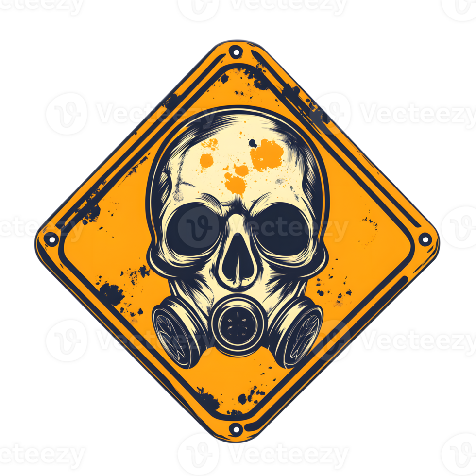 Hazardous Toxic Warning Sign with Skull and Gas Mask Graphic png