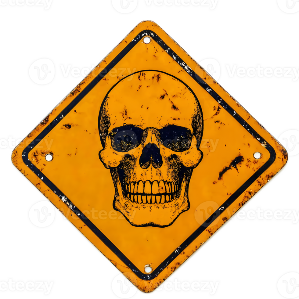 Grungy Hazardous Warning Sign with Toxic Skull Graphic for Dangerous Environments and Risky Situations png