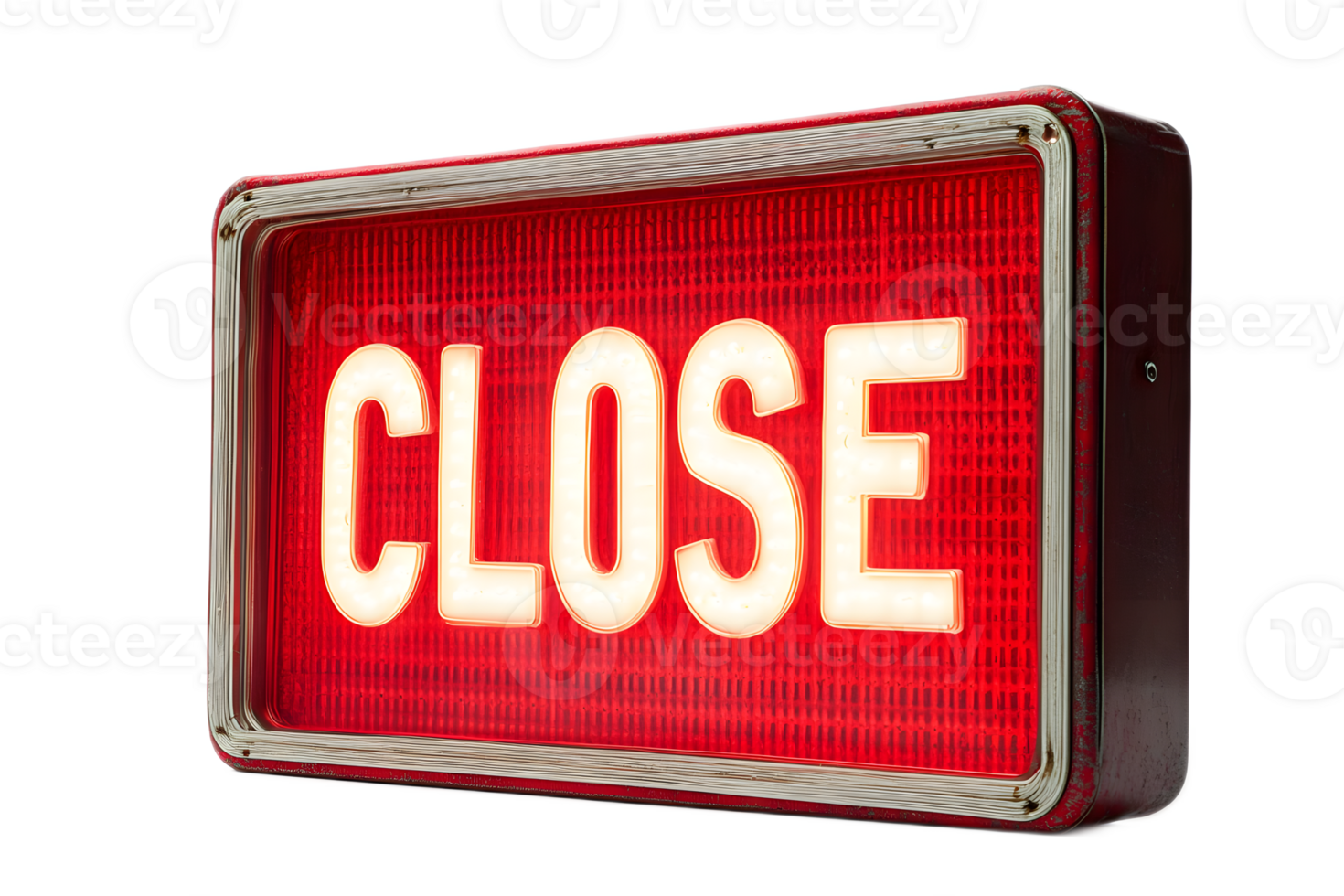 Closeup of Illuminated Red LED Close Sign in Commercial Setting png