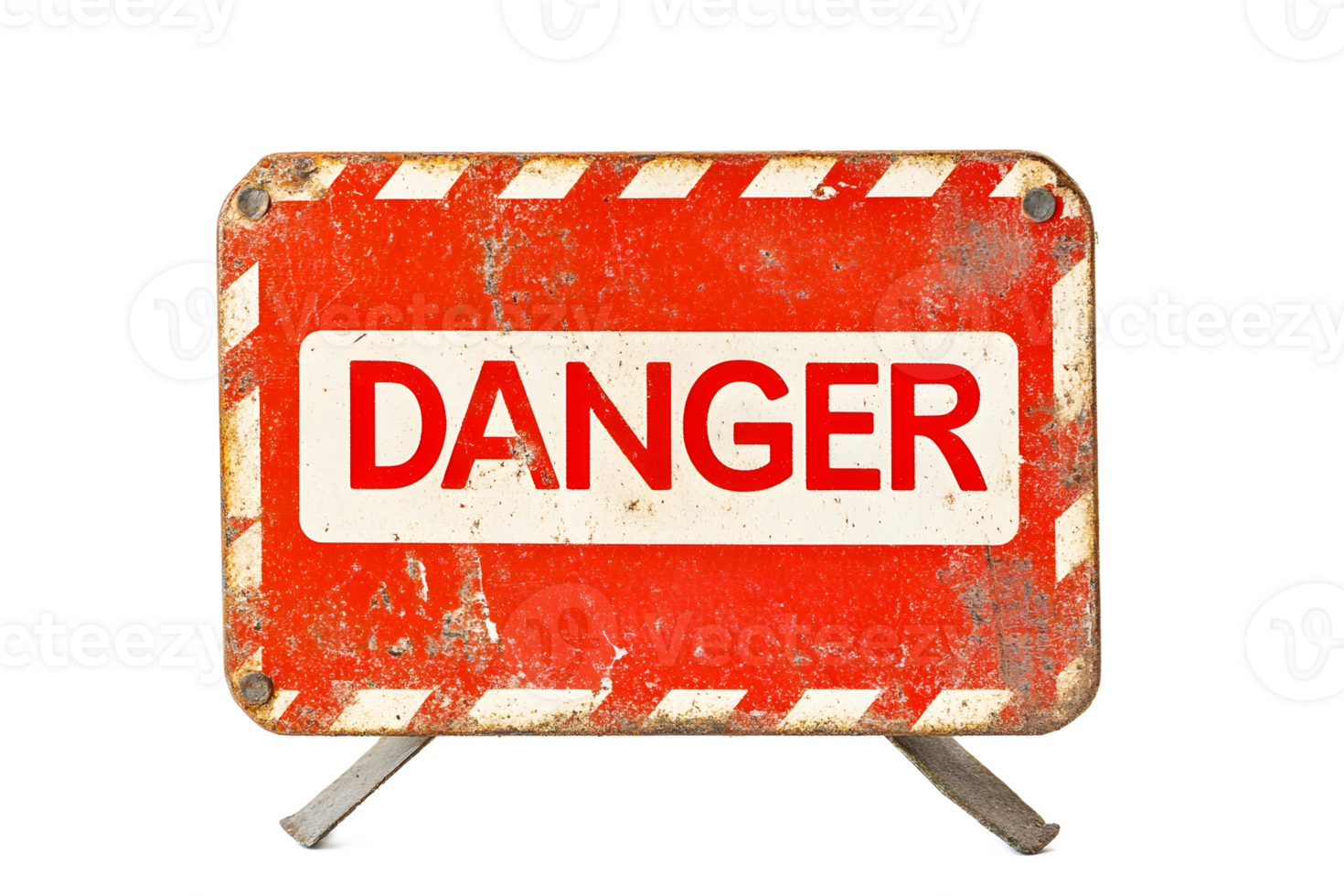 Vintage Grunge Red Danger Warning Sign on Dilapidated Metal Background png