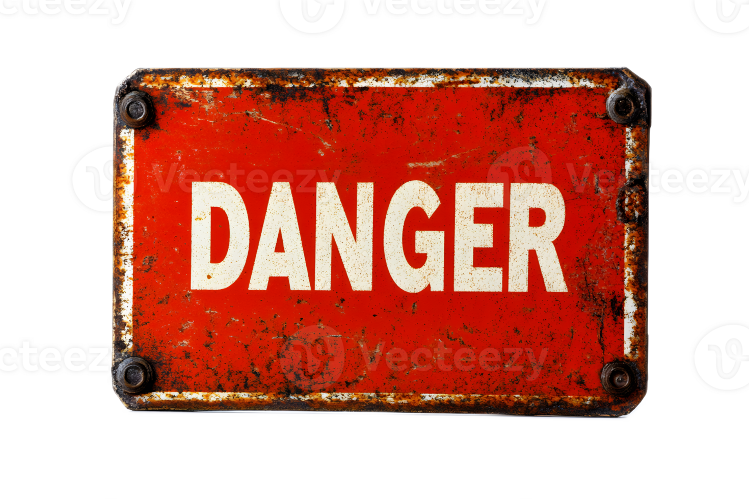 Weathered Red Danger Warning Sign on Rusty Metal Surface png