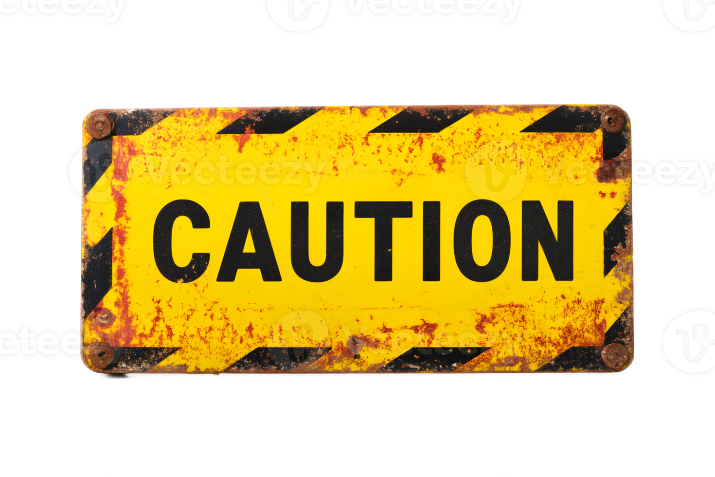Vintage Caution Warning Sign with Grungy Metallic Texture and Hazard Symbol png