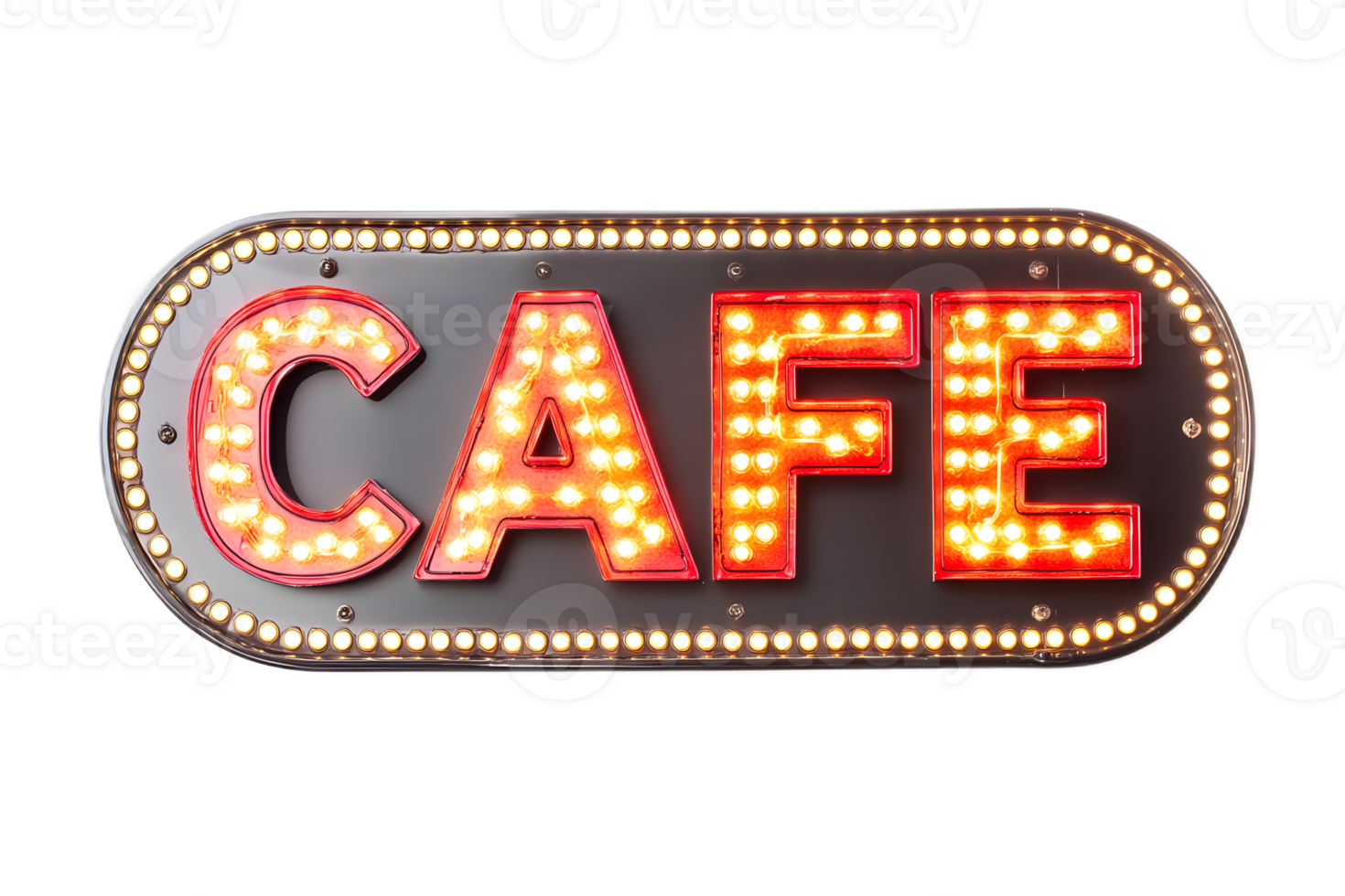 Vibrant LED Cafe Sign Illuminating Storefront at Night png