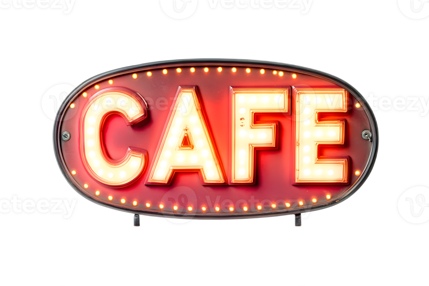 Luminous Cafe Signage A Glowing LED Lit Vintage Style Storefront Display for Restaurants Bars and Diners in the Urban Landscape png