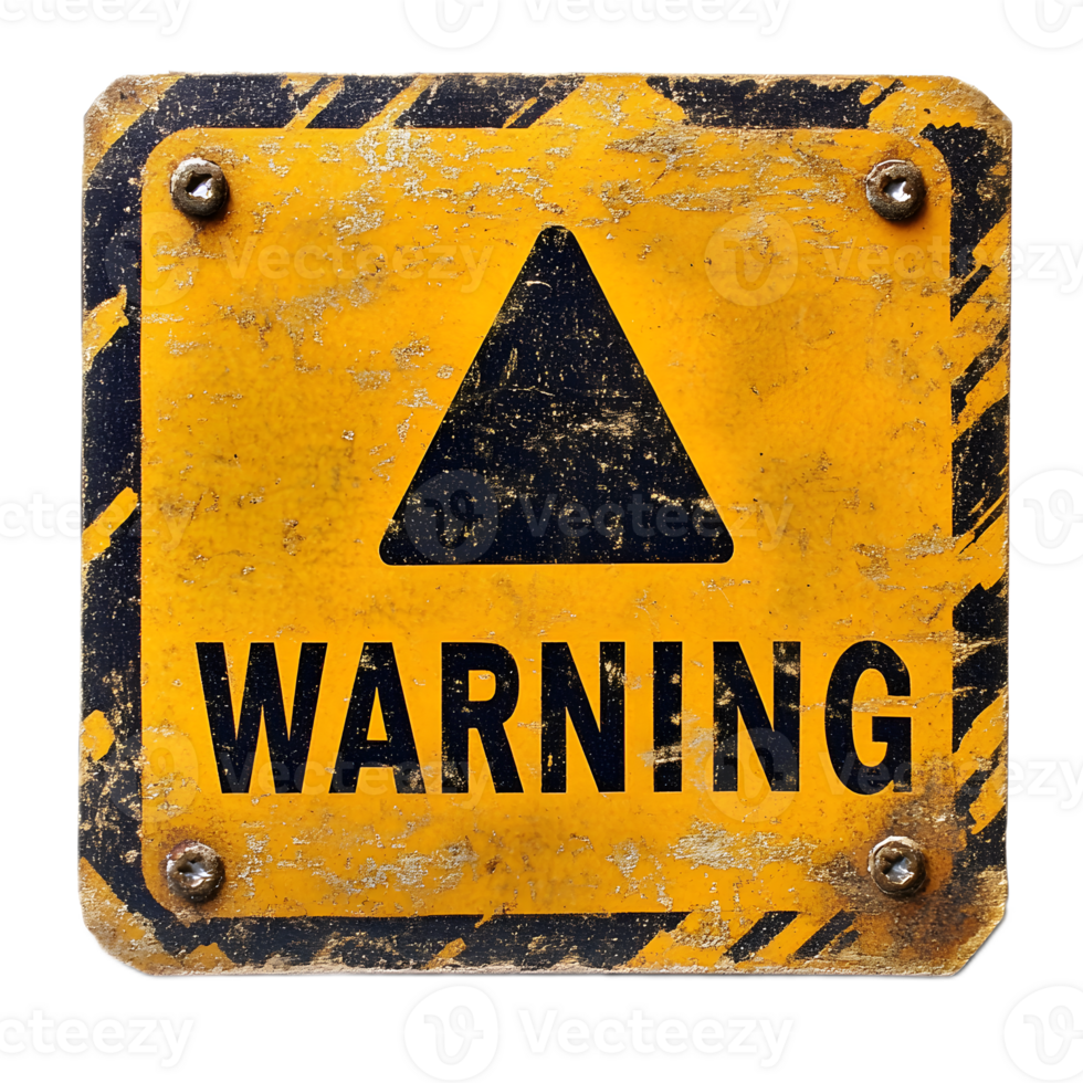 Vintage Weathered Yellow Hazard Warning Sign with Black Triangle Symbol png