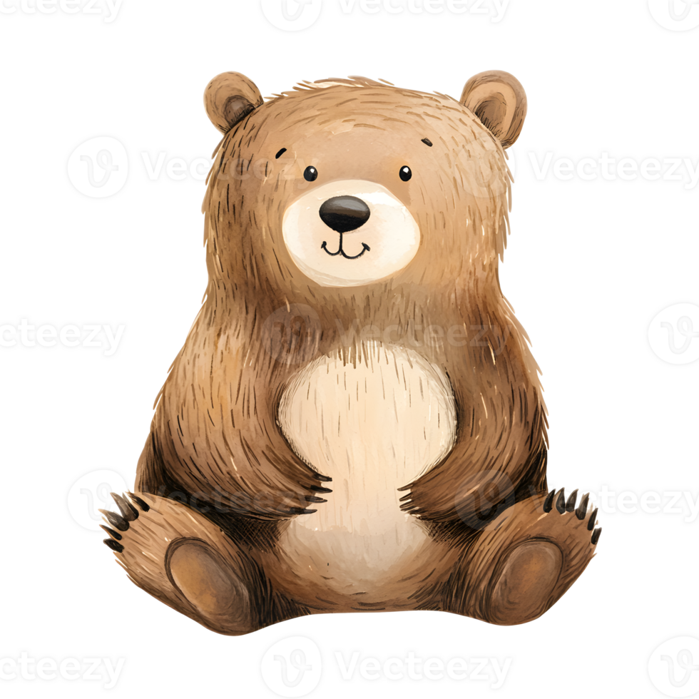 Cute and Friendly Cartoon Bear in Brown and Tan Colors png