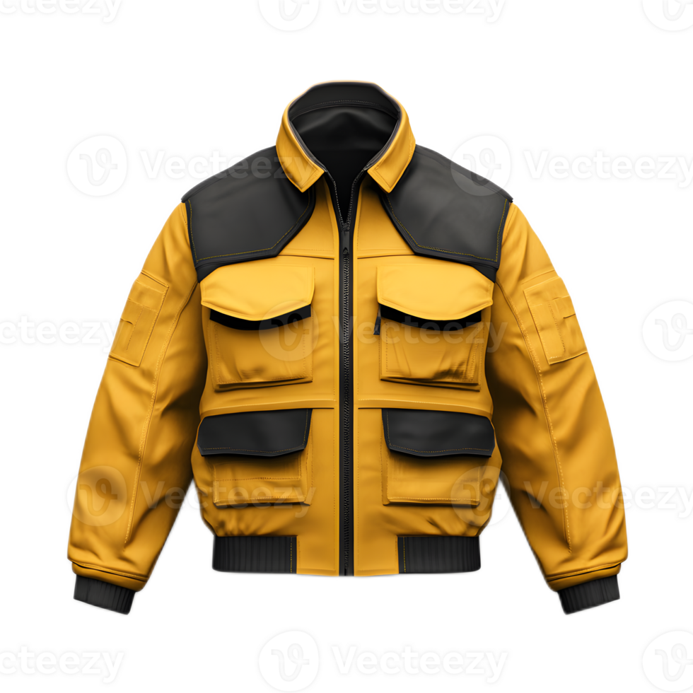 Weatherproof and Functional Industrial Style Jacket in Contrasting Yellow and Black Tones png