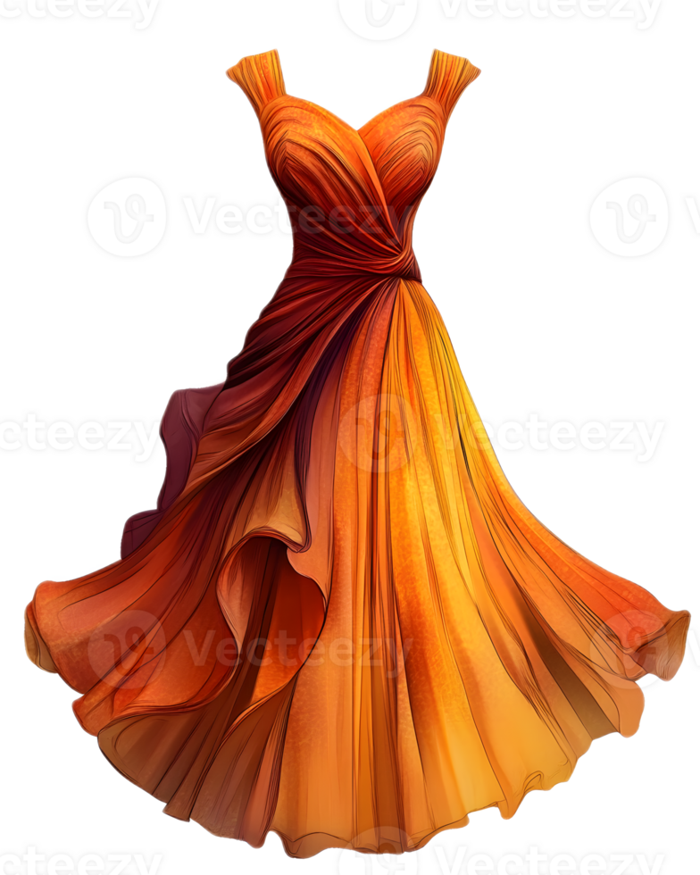 Captivating Flowing Dress in Vibrant Hues Showcasing Design and Movement png