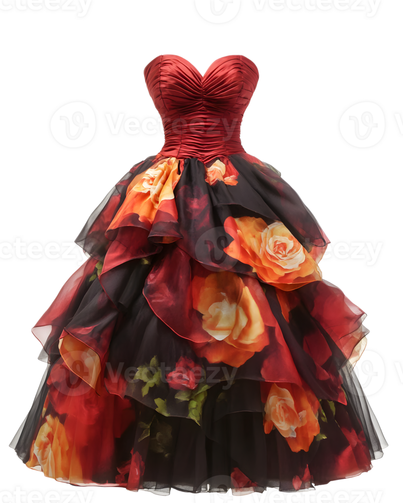 Elegant Strapless Floral Patterned Tulle Gown for Formal Occasion png