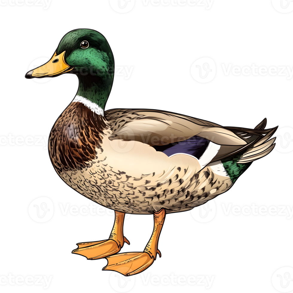 Vibrant Green Headed Mallard Duck Swimming in Calm Lake png