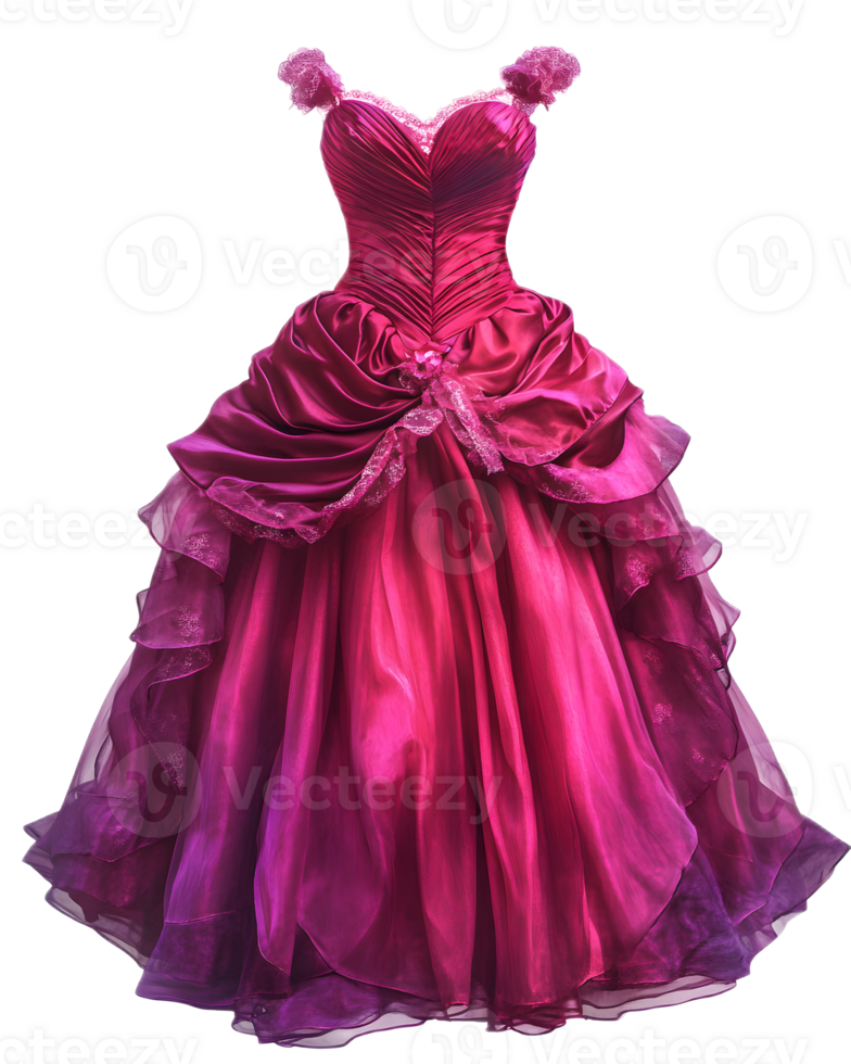 Exquisite Fuchsia Gown with Ruffled Bodice and Voluminous Skirt for Formal Occasions png