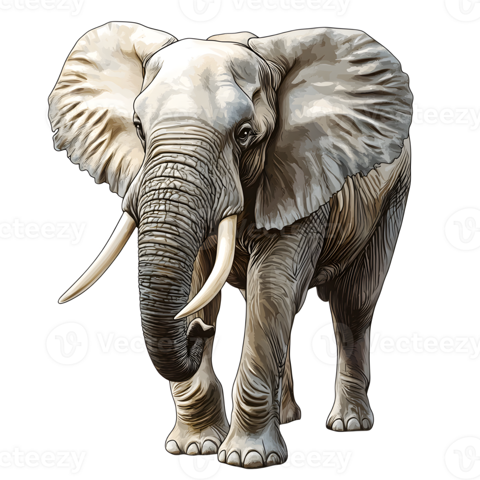 Majestic African Elephant in Its Natural Habitat Showcasing Powerful Trunk and Impressive Tusks png