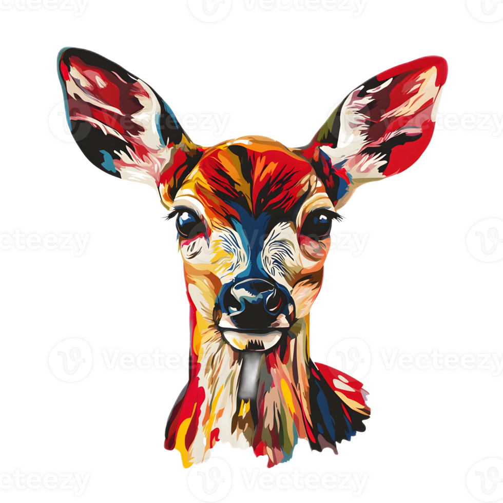 Vibrant and Captivating Digital Artwork Depicting a Colorful Deer Portrait with Psychedelic and Surreal Design Elements png
