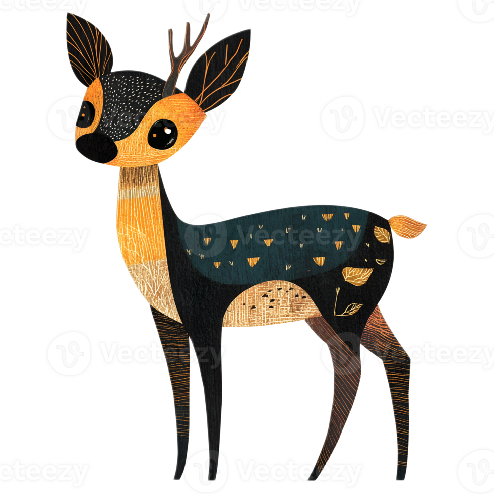 Stylized Illustrated Deer with Geometric Patterns in Modern Design png