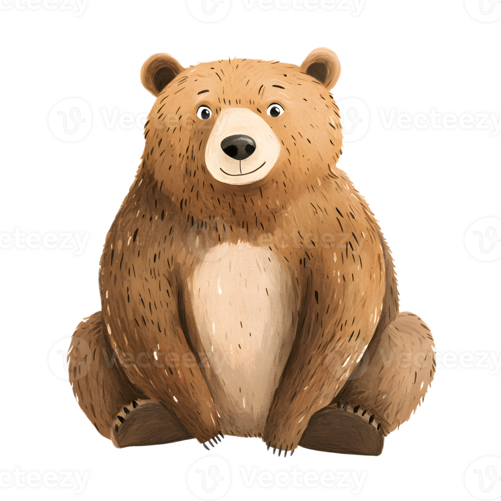 Cute and Cheerful Brown Bear in Cartoon Style png