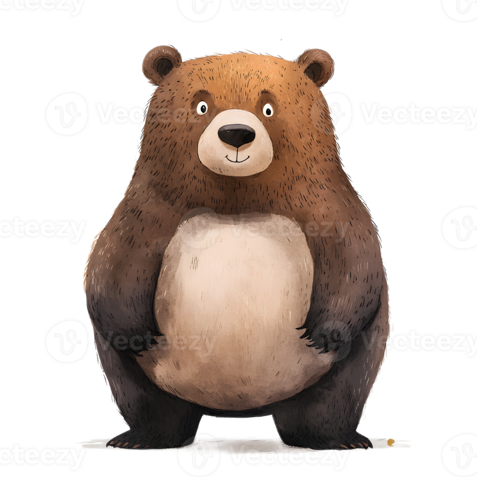 Adorable Cartoon Bear Plush Toy in Friendly Pose on White Background png