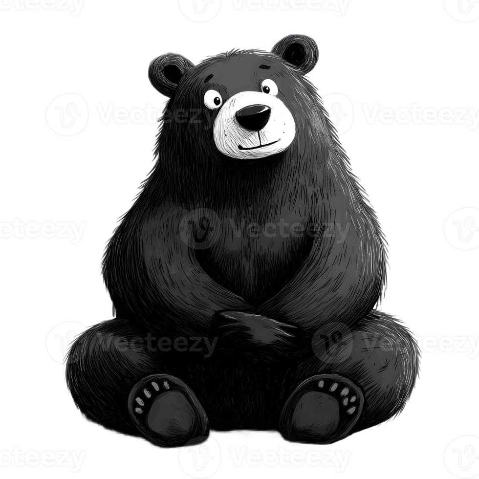 Adorable Black Bear Plush Sitting in a Cozy and Whimsical Pose png