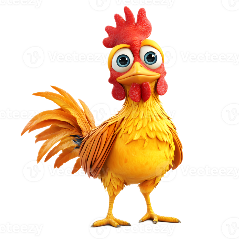 Cheerful Animated Cartoon Chicken Character in Vibrant Colors on White Background png