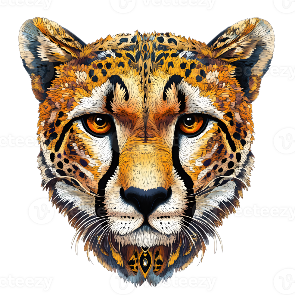Captivating Cheetah Portrait Fierce Feline Predator in Stunning Digital Art Style png