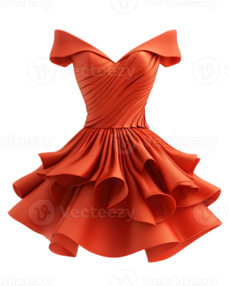 Striking Red Couture Dress with Dramatic Ruffles and Bow Detail for Elegant Formal Events png