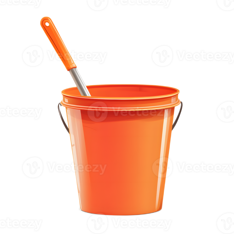 Bright Orange Bucket and Shovel for Summer Gardening and Yard Work Cleanup png