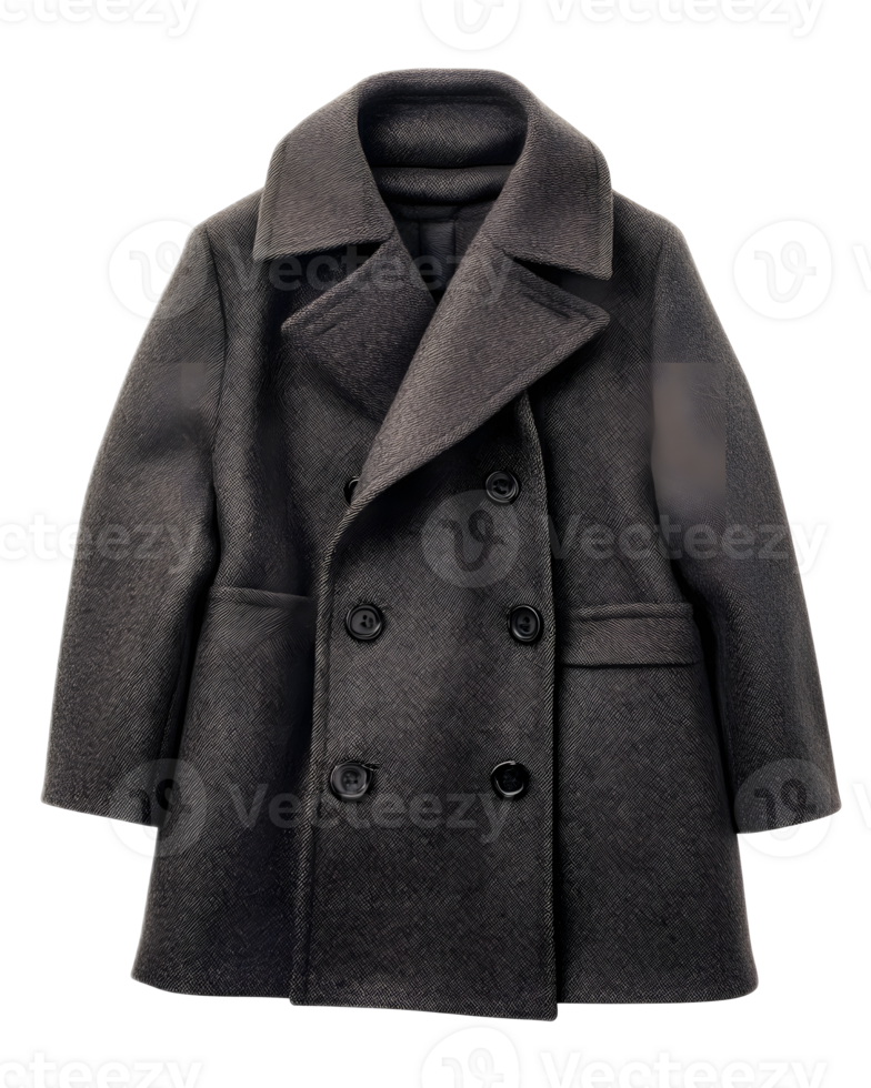 Classic Double Breasted Gray Wool Coat for Formal and Casual Wear png
